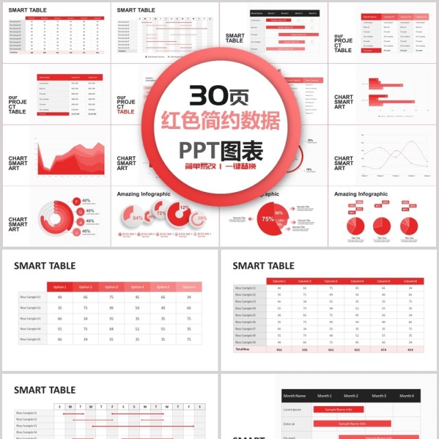 红色简约数据分析ppt图表合集 红色简约数据分析ppt图表合集