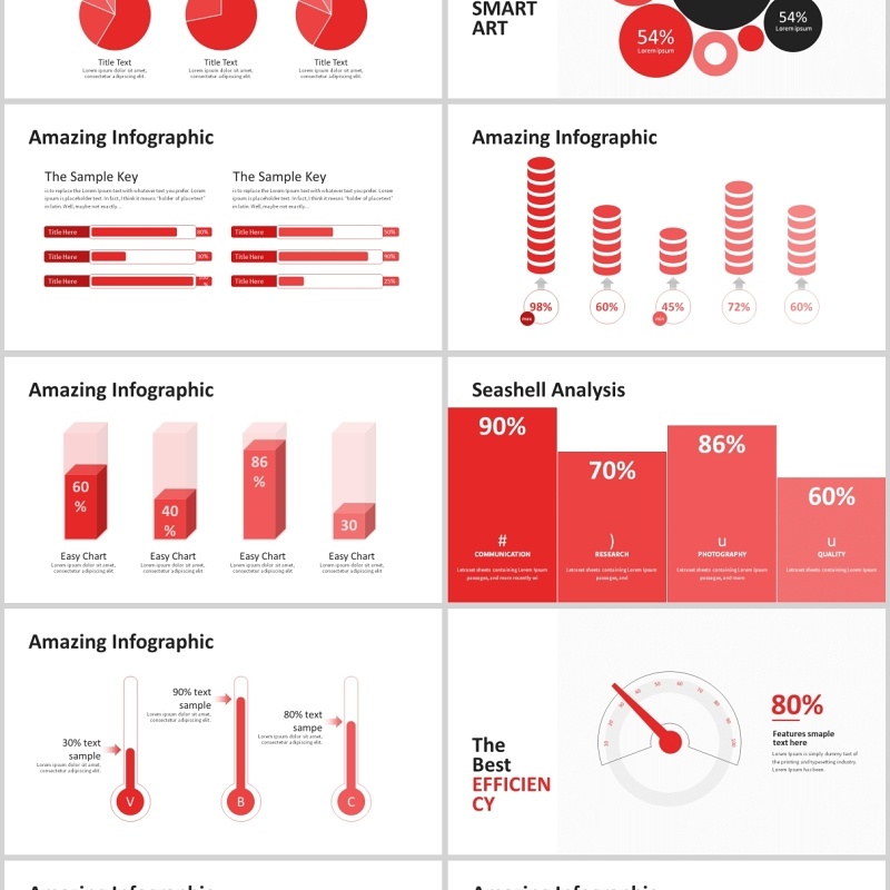 红色简约数据分析ppt图表合集