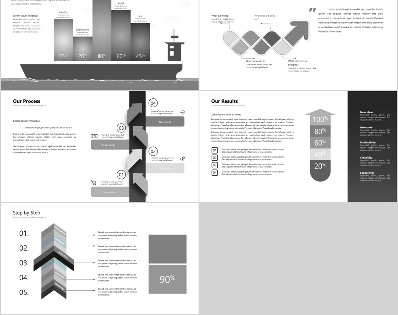 30页黑灰色创意设计ppt图表