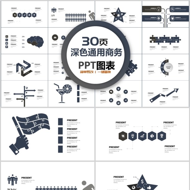 30页深色通用商务ppt图表