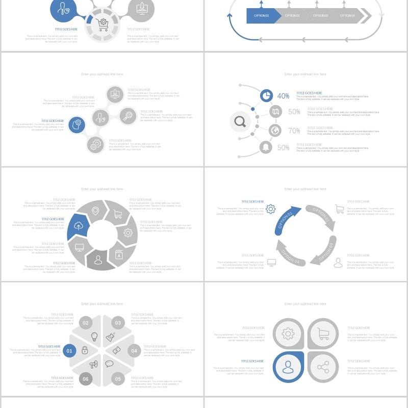 30页灰蓝色并列关系ppt图表