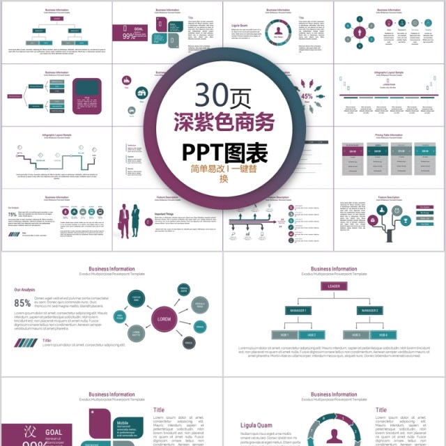 30页深紫色商务ppt图表