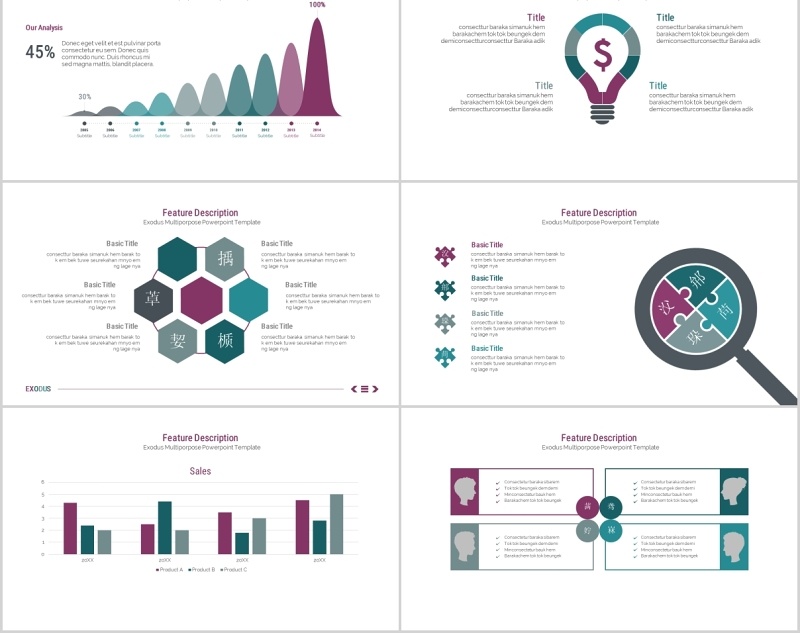 30页深紫色商务ppt图表
