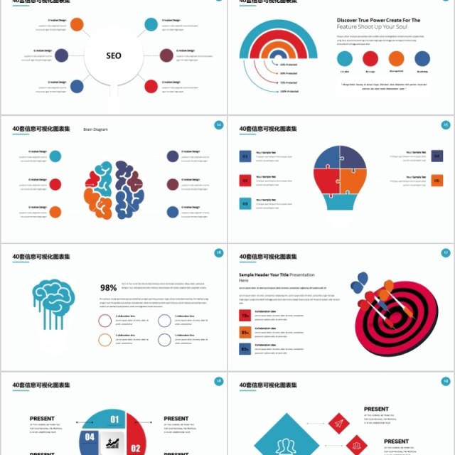 40页铅笔天称齿轮大脑信息可视化图表集
