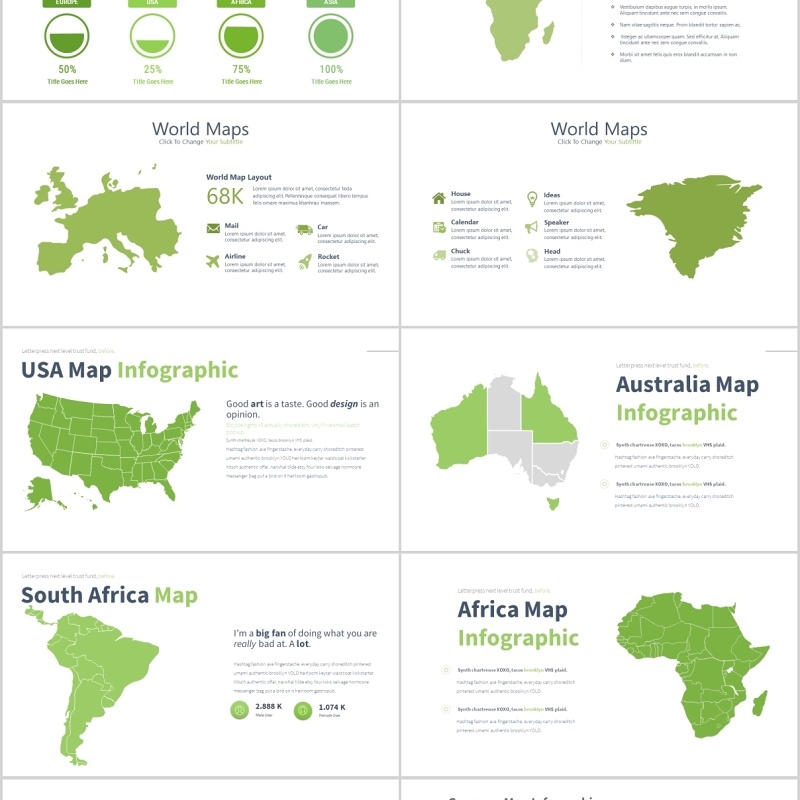 30页绿色世界地图ppt图表