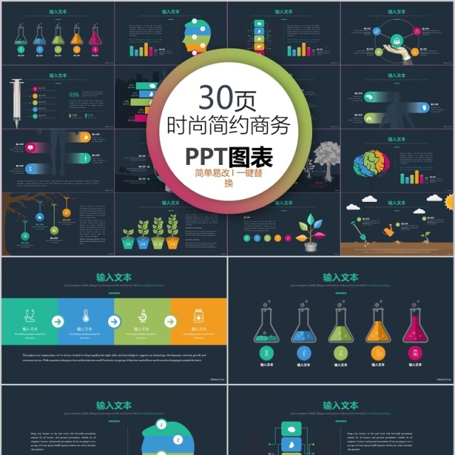 30页时尚简约商务ppt图表