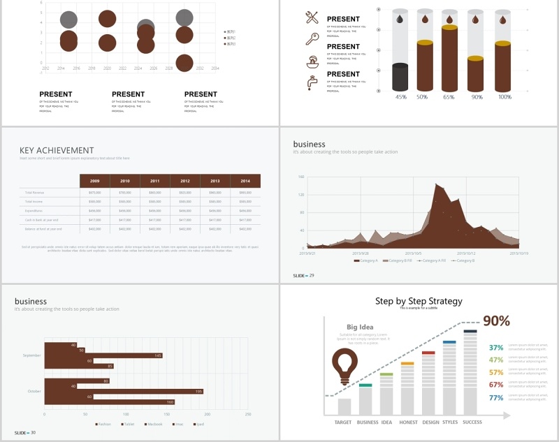 30页咖啡色数据分析ppt图表