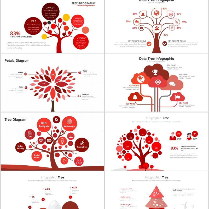 30页红色树杈商务ppt图表