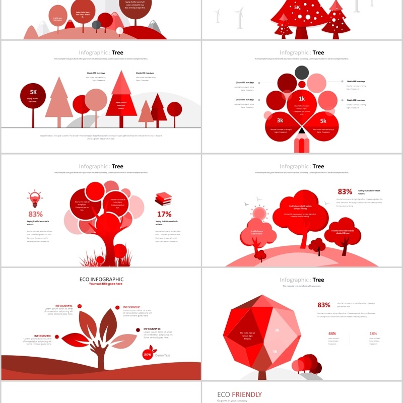 30页红色树杈商务ppt图表