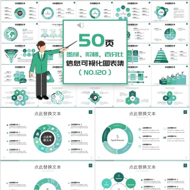 50页墨绿阶梯百分比信息可视化图表集