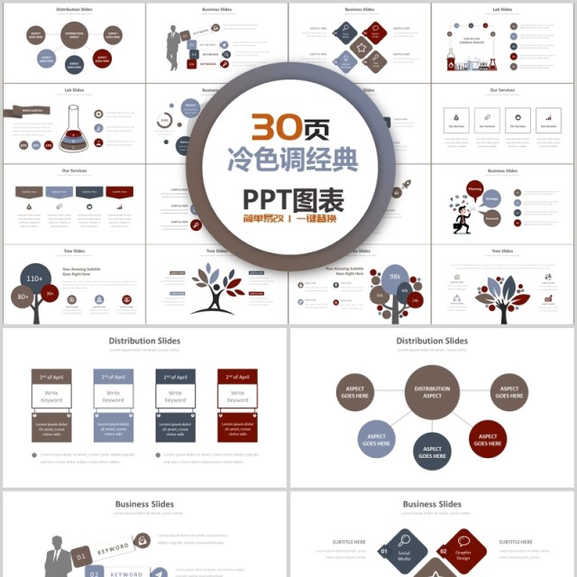 30页冷色调经典ppt图表