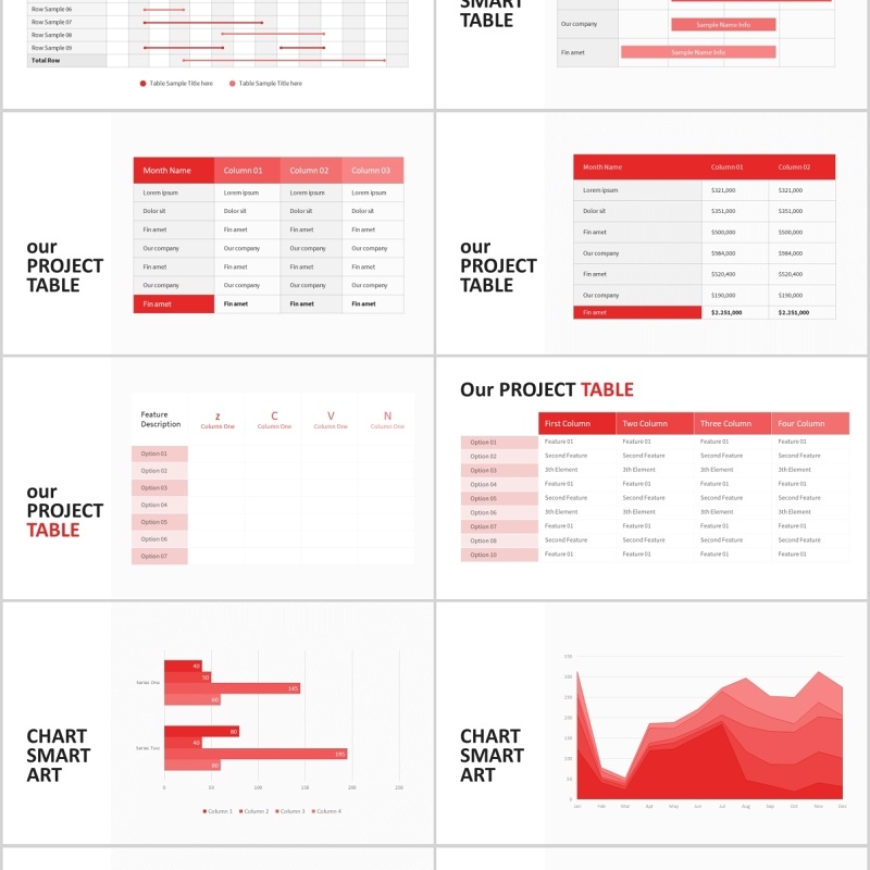 30页红色简约数据ppt图表
