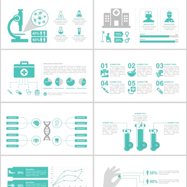 青绿色动态医疗商务PPT图表合集
