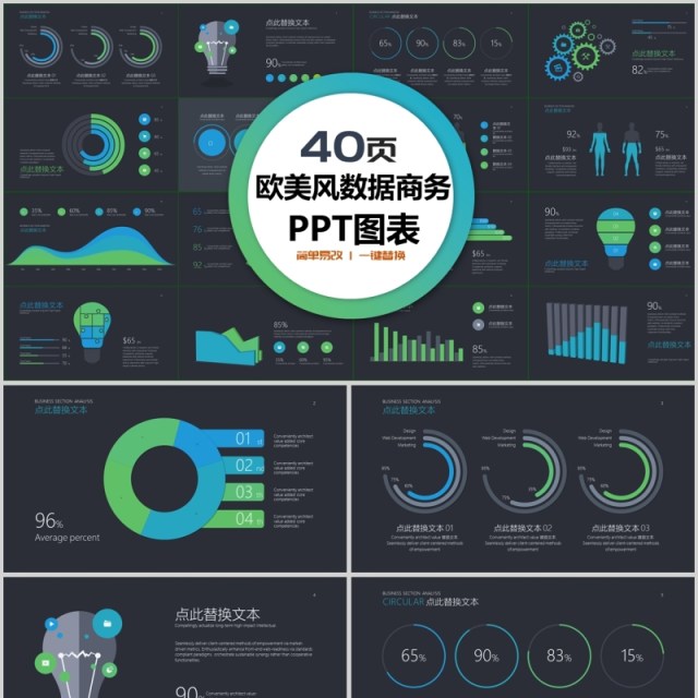 40页欧美风数据商务ppt图表