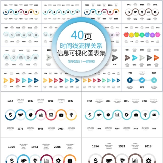 40页时间线流程关系信息可视化图表集