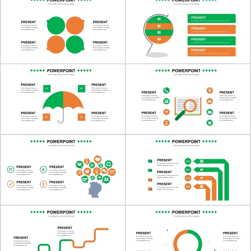 40页橙绿可视化信息图标集