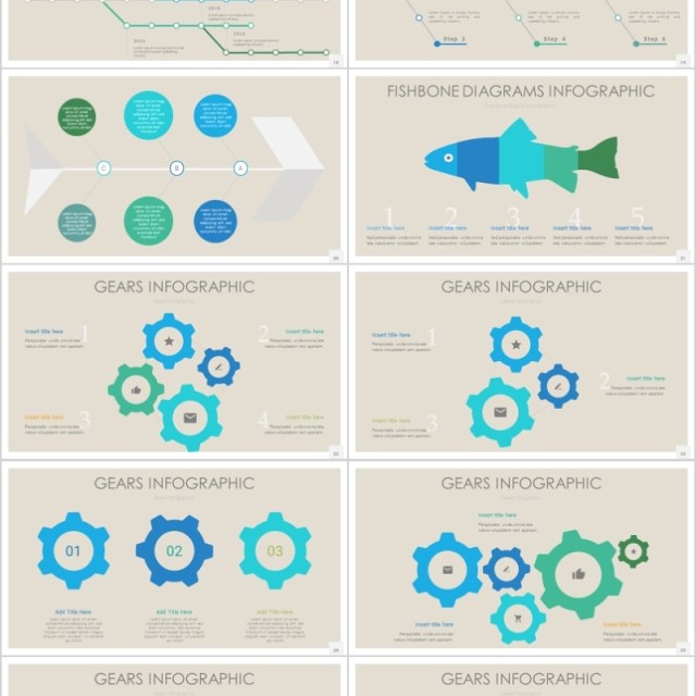 40页鱼骨图齿轮图信息可视化图表集