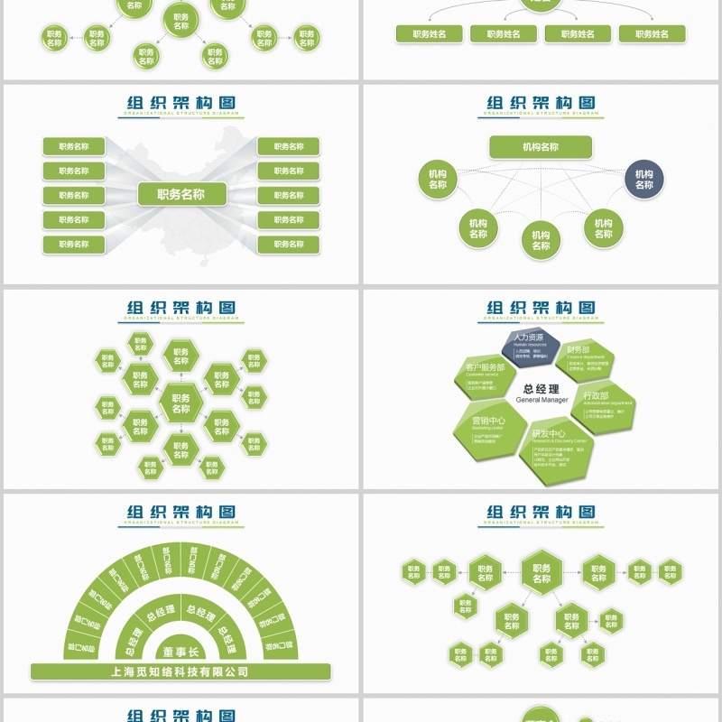 清新绿色商务组织架构PPT图表合集
