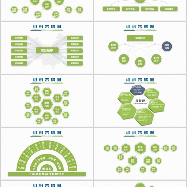清新绿色商务组织架构PPT图表合集