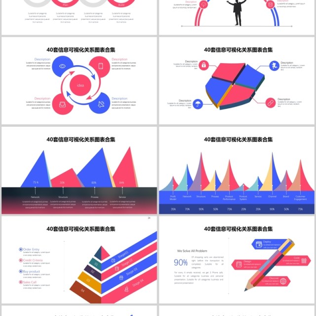 40页红色关系信息可视化图表集