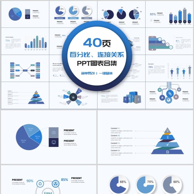 百分比连接关系PPT图表合集