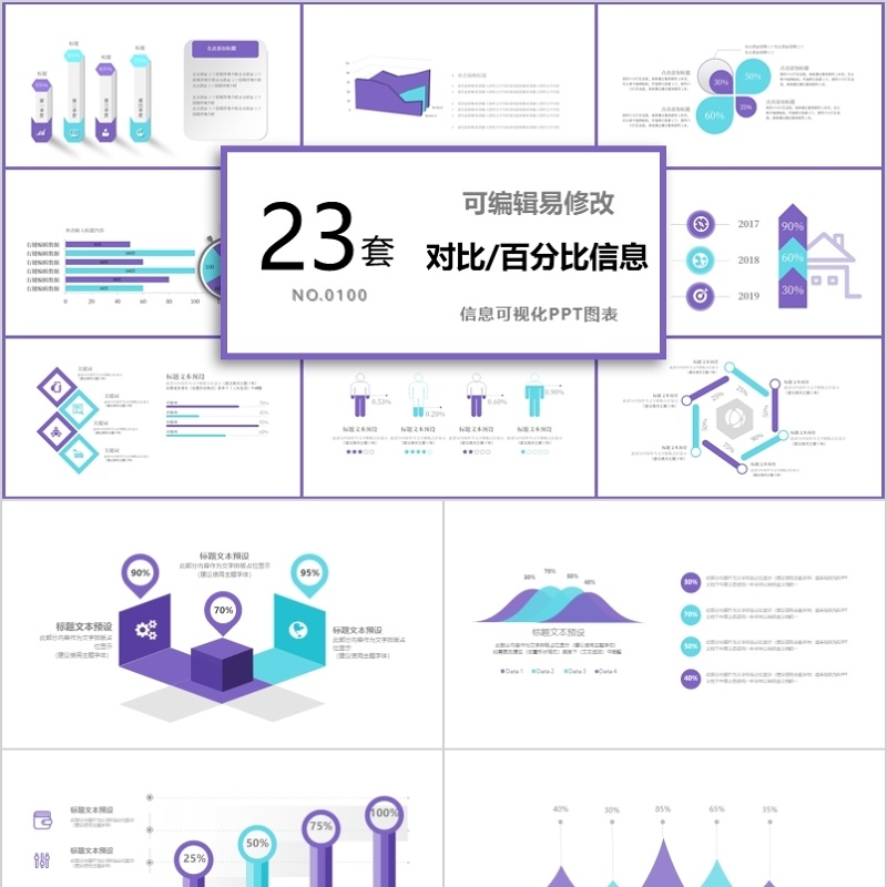 对比百分比信息可视化PPT模板