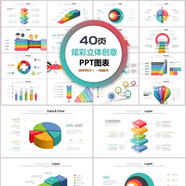 40页炫彩立体创意ppt图表 40页炫彩立体创意ppt图表