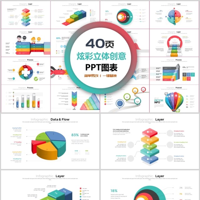 40页炫彩立体创意ppt图表