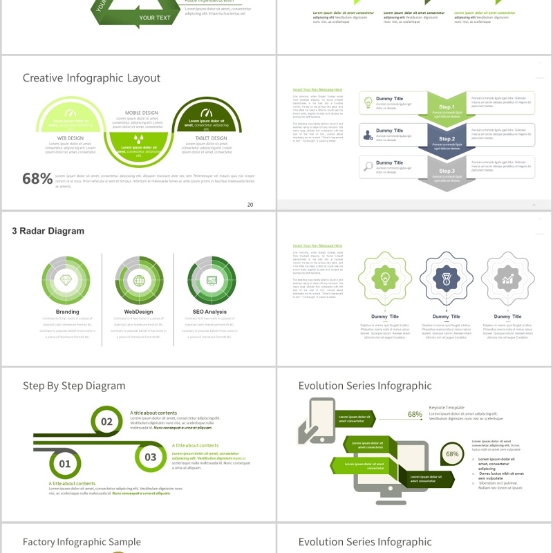 30页绿色三项关系ppt图表