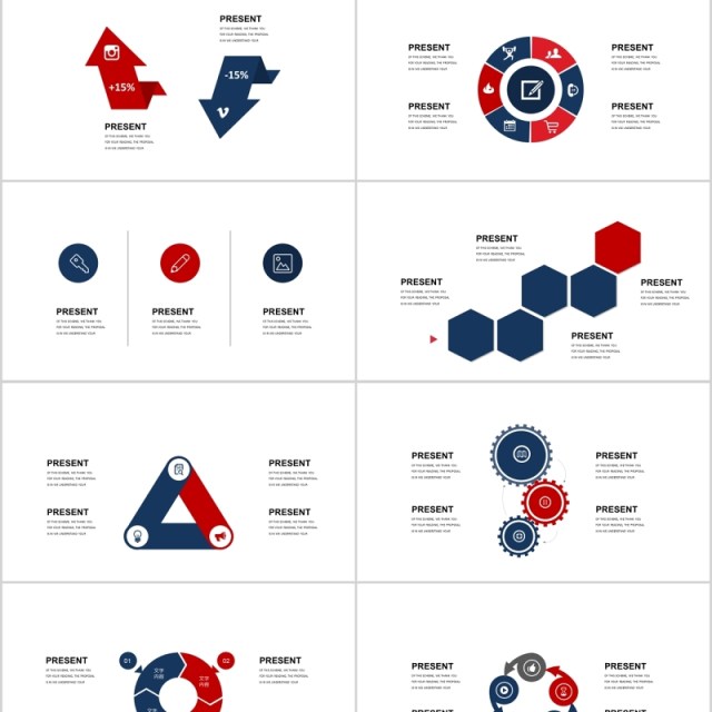 30页通用红蓝配色ppt图表