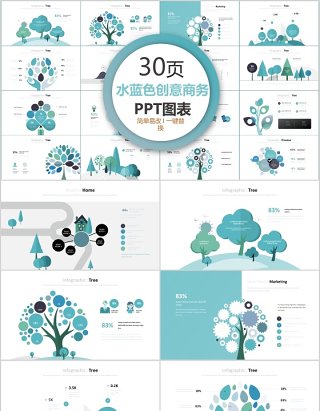 30页水蓝色创意商务ppt图表