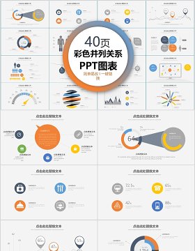 40页彩色并列关系ppt图表