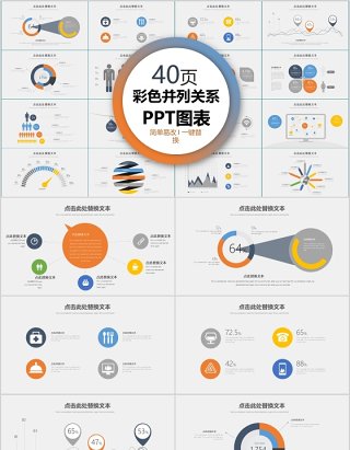 40页彩色并列关系ppt图表