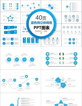 40页蓝色微粒体商务ppt图表