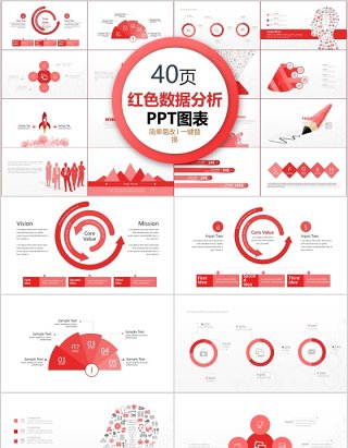 40页红色数据分析ppt图表