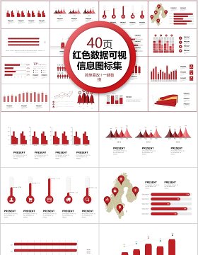 40页红色数据可视化信息图标集