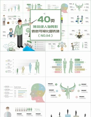 40页薄荷绿人物剪影信息可视化图表集精选