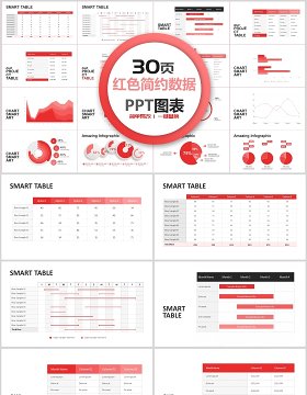 红色简约数据分析ppt图表合集