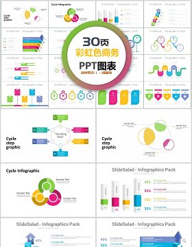 30页彩虹色商务ppt图表