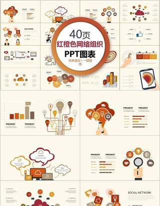 40页红橙色网络组织ppt图表