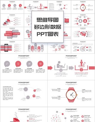 简约思维导图多边形数据信息PPT图表