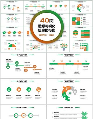 40页橙绿可视化信息图标集