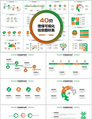 40页橙绿可视化信息图标集