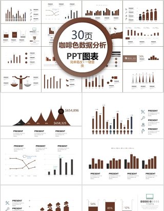 30页咖啡色数据分析ppt图表