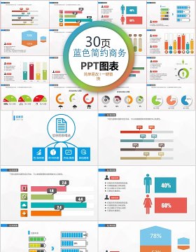 30页蓝色简约商务ppt图表