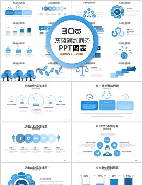 30页灰蓝简约商务ppt图表