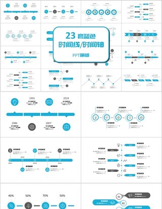 蓝色时间线时间轴PPT模板