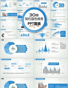 30页简约蓝色商务ppt图表