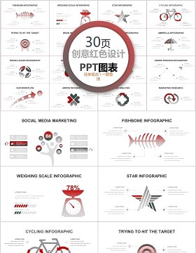 30页创意红色设计ppt图表