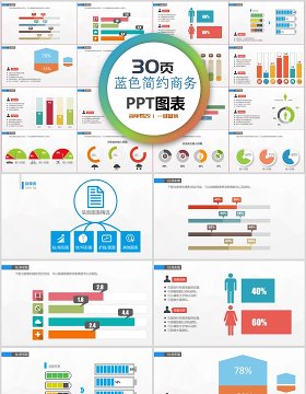 30页蓝色简约商务ppt图表